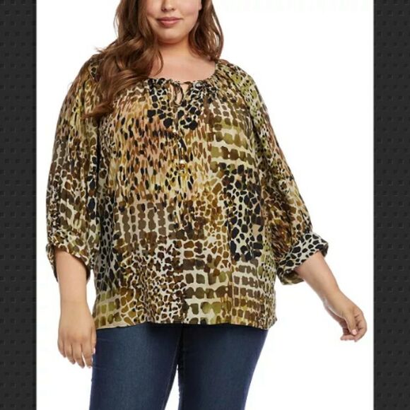 Karen Kane Plus Size Printed Peasant Top Size 0X - Picture 1 of 11
